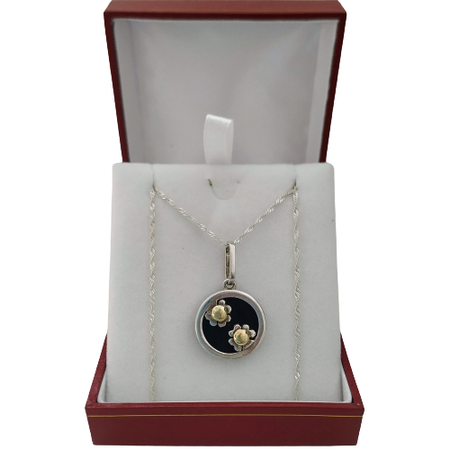 Dije Flower Onix - Plata y Oro - Imagen 2